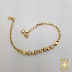 Taşlı Top Charmlı 14 Ayar Altın Bileklik