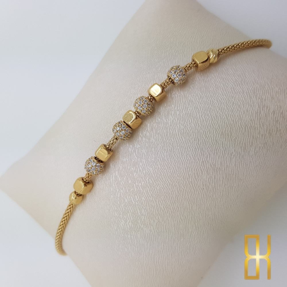 Taşlı Top Charmlı 14 Ayar Altın Bileklik