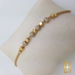 Taşlı Top Charmlı 14 Ayar Altın Bileklik