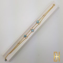 Mineli Çiçekli Çift Zincirli 14 Ayar Altın Bileklik