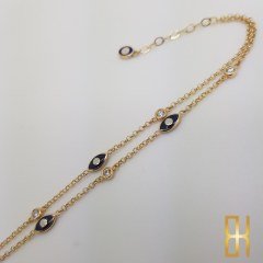 Göz Nazar Boncuk-Taşlı Çift Zincirli 14 Ayar Altın Bileklik