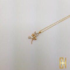 Taşlı Kalpli Peri Kızı 14 Ayar Altın Kolye