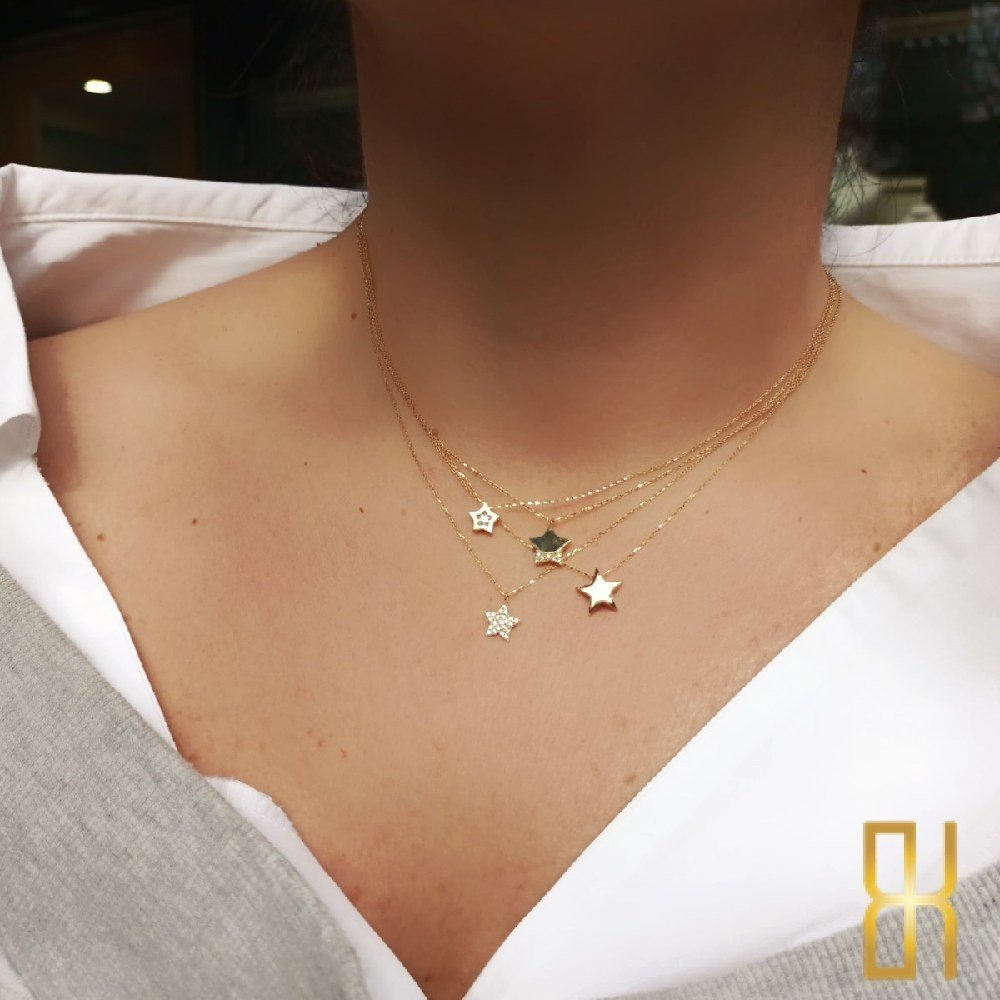 3 Boyutlu Yıldız 14 Ayar Altın Kolye