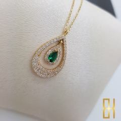 Taşlı Çerçeveli Damla Model Kolye - 14 Ayar
