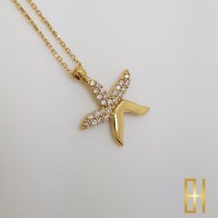 Taşlı Deniz Yıldızı 14 Ayar Altın Kolye