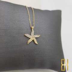 Taşlı Deniz Yıldızı 14 Ayar Altın Kolye