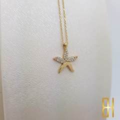 Taşlı Deniz Yıldızı 14 Ayar Altın Kolye