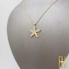 Taşlı Deniz Yıldızı 14 Ayar Altın Kolye