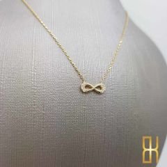 Taşlı Sonsuzluk Detaylı Altın Kolye 14 Ayar