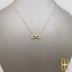 Taşlı Sonsuzluk Detaylı Altın Kolye 14 Ayar