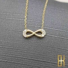 Taşlı Sonsuzluk Detaylı Altın Kolye 14 Ayar