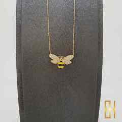 Taşlı Mineli Arı Figür Altın Kolye - 14 Ayar