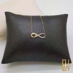 Taşlı Kalpli Sonsuzluk Kolyesi - 14 Ayar Altın