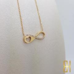 Taşlı Kalpli Sonsuzluk Kolyesi - 14 Ayar Altın