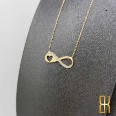 Taşlı Kalpli Sonsuzluk Kolyesi - 14 Ayar Altın