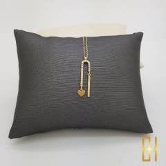 Taşlı Kalp ve Çubuk Detaylı Altın Kolye 14 Ayar