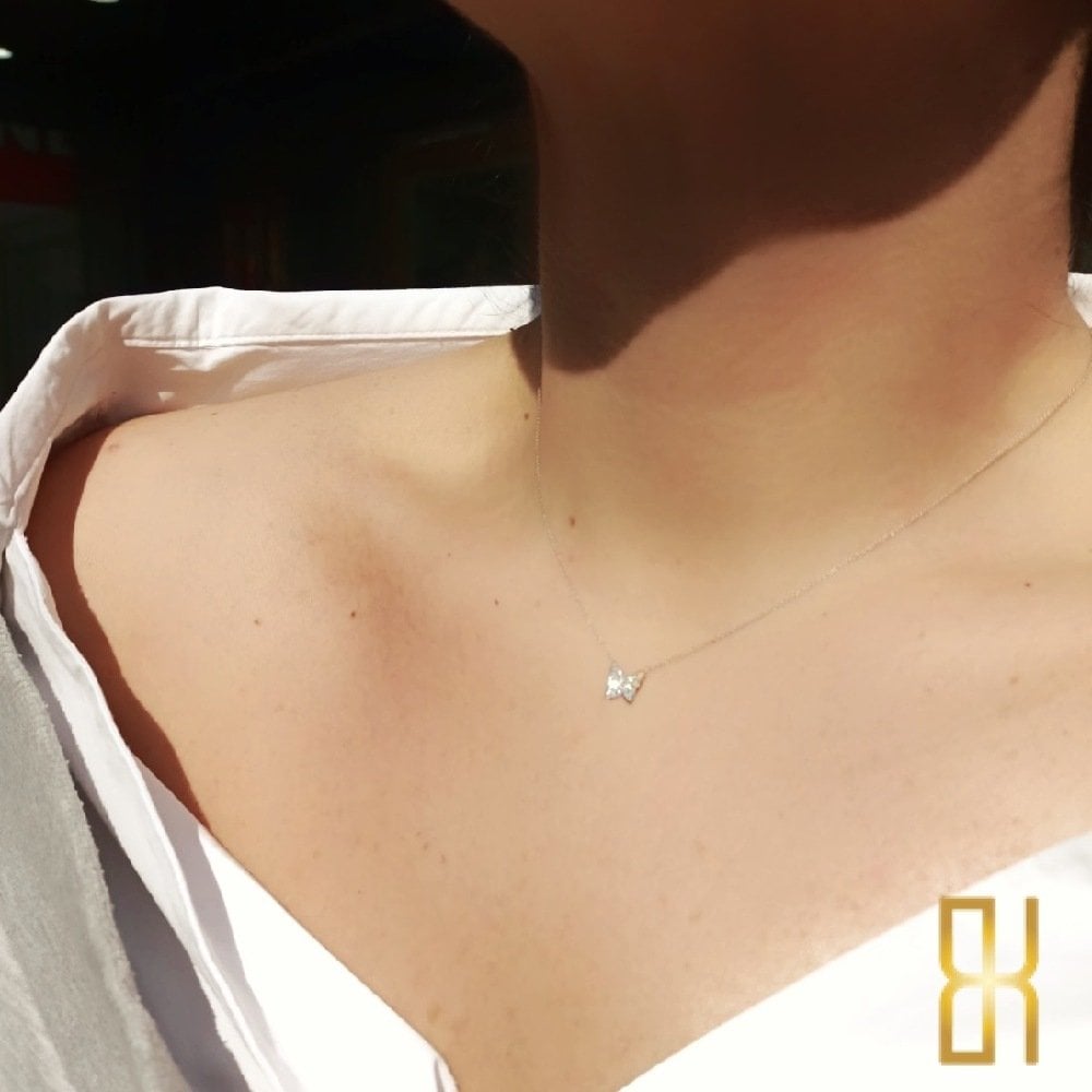 Taşlı Kelebek Kolye Altın 14 Ayar