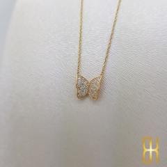 Taşlı Kelebek Kolye Altın 14 Ayar