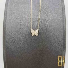 Taşlı Kelebek Kolye Altın 14 Ayar
