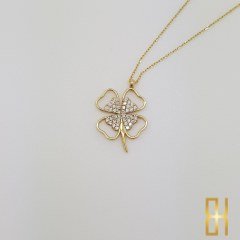 Çerçeveli Yonca Kolye - 14 Ayar Altın