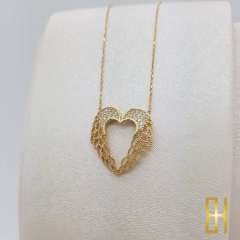 Taşlı Melek Kanatları Altın Kolye