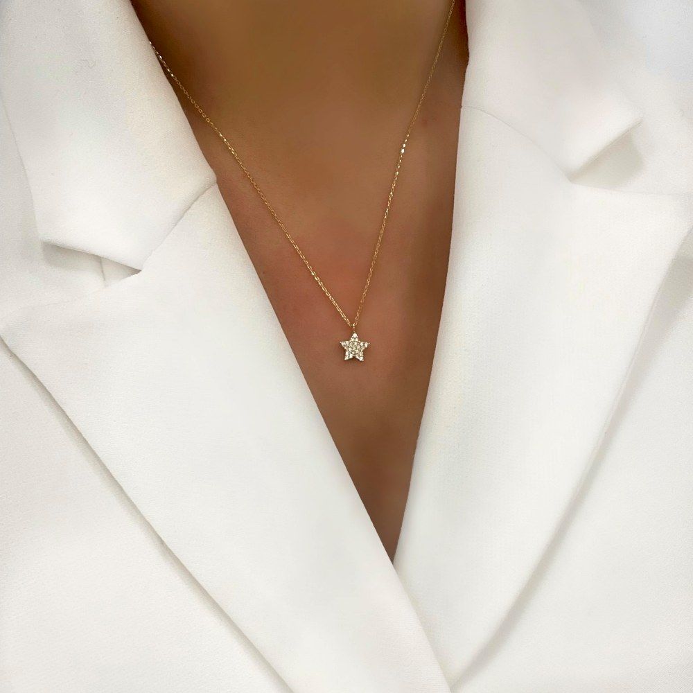 Taşlı Yıldız Kolye Altın 14 Ayar