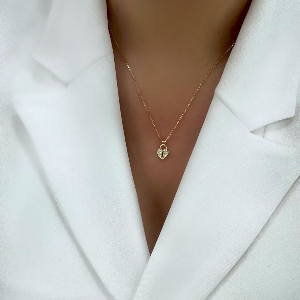 Kalpli Kilit Kolye 14 Ayar Altın