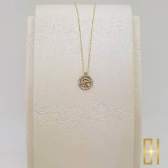 Taşlı Kalpli Halka Kolye 14 Ayar Altın