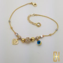 Nazar Boncuklu Charm Bileklik 14 Ayar Altın