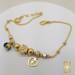 Nazar Boncuklu Charm Bileklik 14 Ayar Altın