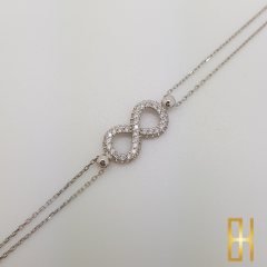 Taşlı Sonsuzluk Bilekliği 14 Ayar Beyaz Altın