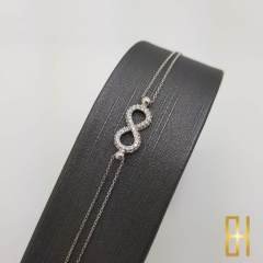 Taşlı Sonsuzluk Bilekliği 14 Ayar Beyaz Altın