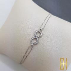 Taşlı Sonsuzluk Bilekliği 14 Ayar Beyaz Altın