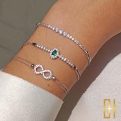 Yeşil Taşlı Beyaz Altın Bileklik