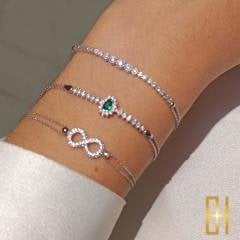 Taşlı Bileklik Beyaz Altın 14 Ayar