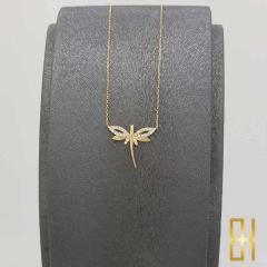 Cam Taşlı Yusufçuk Kolye Sarı Altın