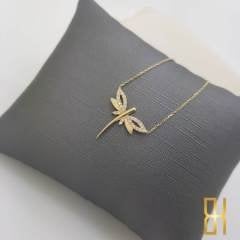 Cam Taşlı Yusufçuk Kolye Sarı Altın