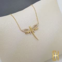 Cam Taşlı Yusufçuk Kolye Sarı Altın