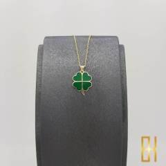 Renkli Yonca Kolye Ucu 14 Ayar Altın Yeşil Mineli