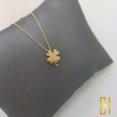 Taşlı Yonca Kolye - 14 Ayar Altın