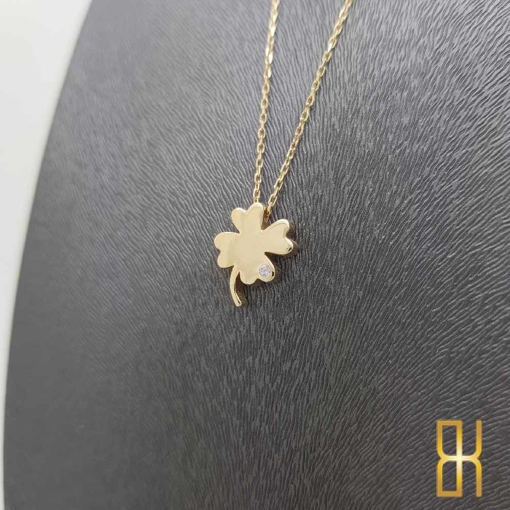 Taşlı Yonca Kolye - 14 Ayar Altın