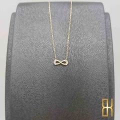 Taşlı Sonsuzluk Kolyesi- Sarı Renk Altın