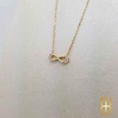 Taşlı Sonsuzluk Kolyesi- Sarı Renk Altın