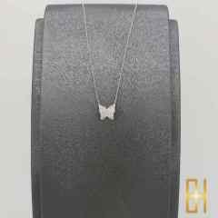 Taşlı Kelebek Kolye – 14 Ayar Beyaz Altın