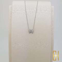 Taşlı Kelebek Kolye – 14 Ayar Beyaz Altın