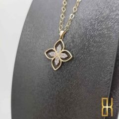 Taşlı Çerçeveli Yonca Kolye - 14 Ayar Altın