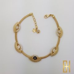 Göz Kirpik Taşlı Altın Bileklik- 14 Ayar