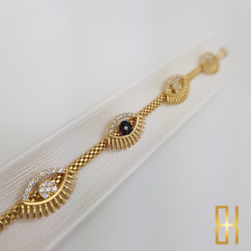 Göz Kirpik Taşlı Altın Bileklik- 14 Ayar