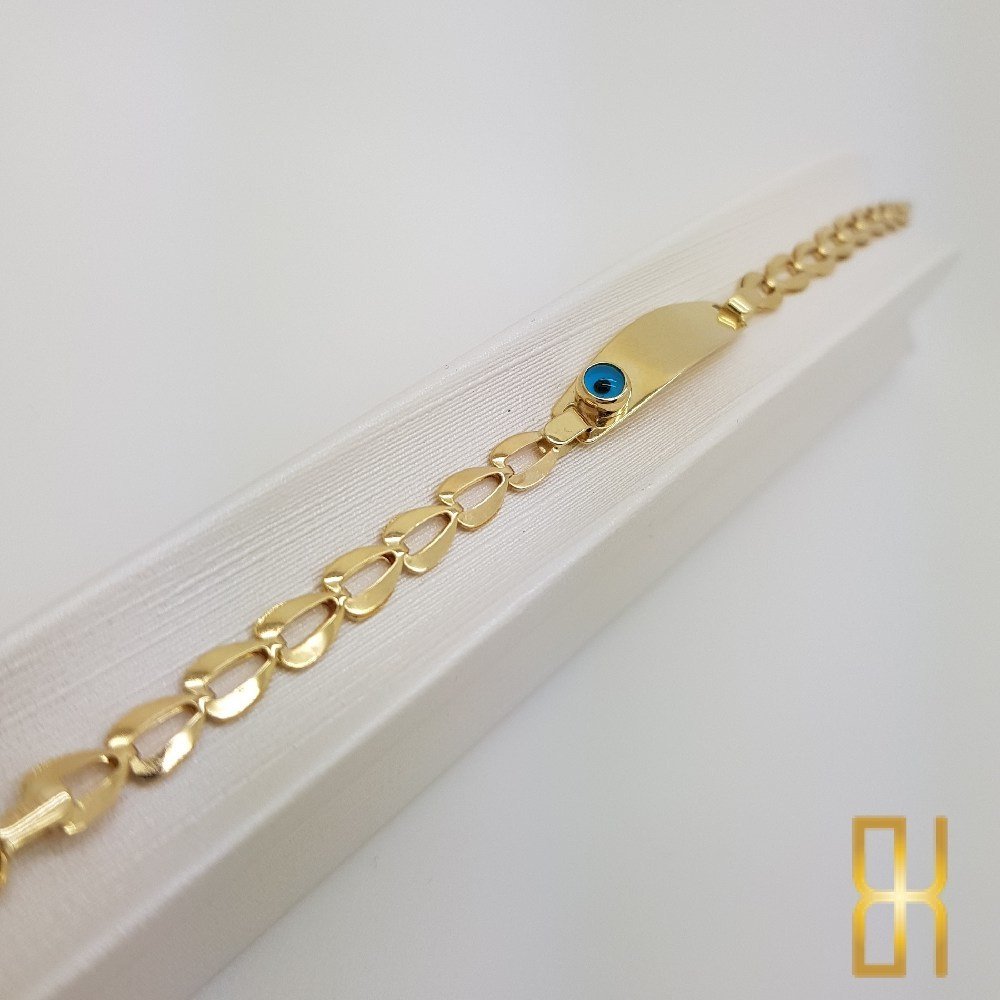 Nazar Boncuklu Çocuk Altın Künye Damla Zincir