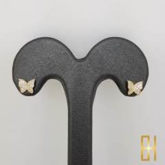 Taşlı Kelebek Küpe Sarı Altın